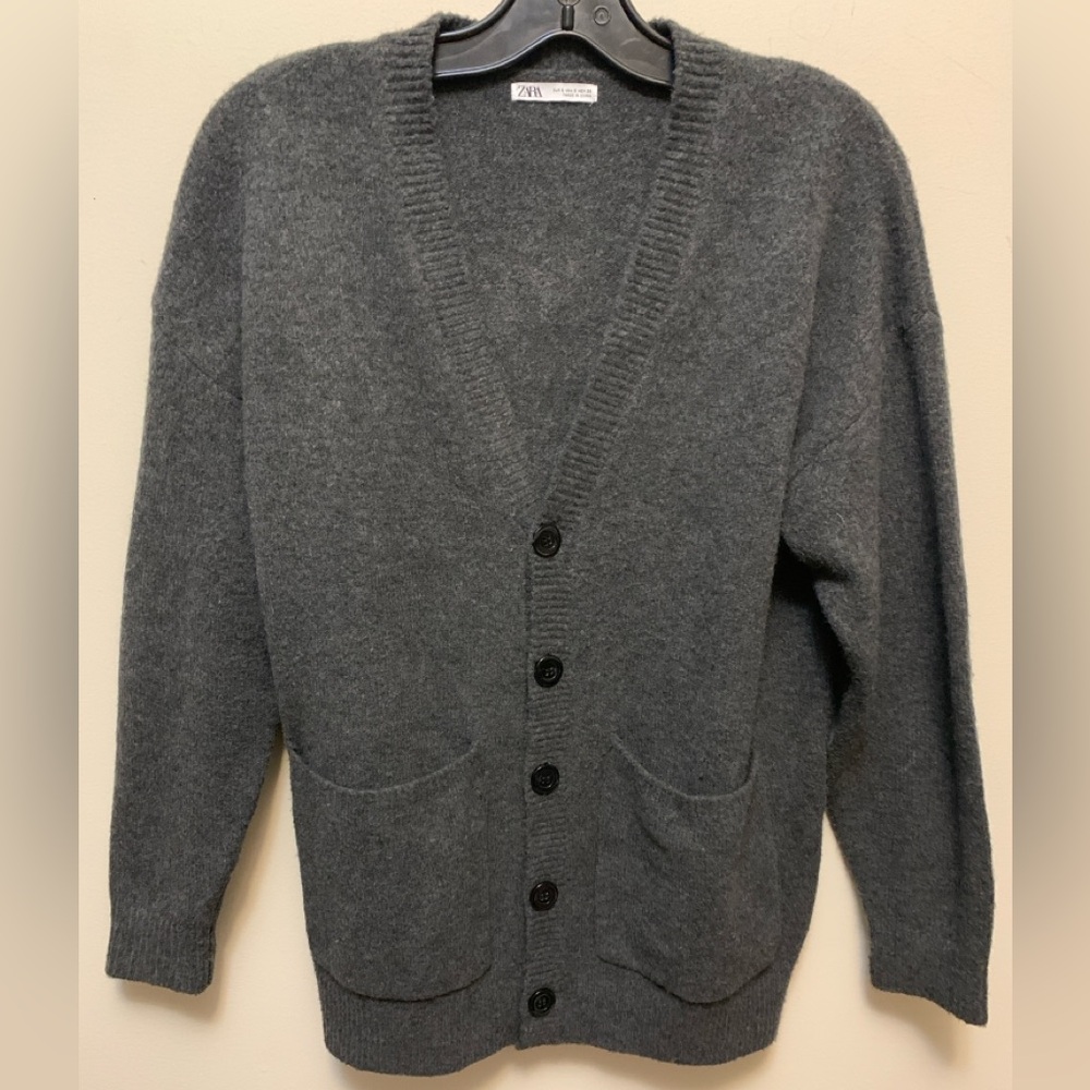 Zara Man Oversized Charcoal Soft Knit Cardigan - Picture 2 of 6